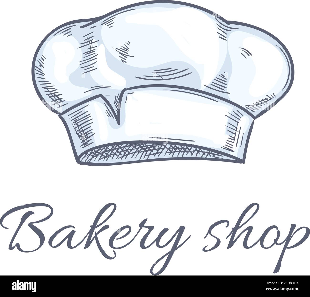 Icone cappello Baker per emblema di panetteria. Chef toque, cappello da cucina per elemento di design ristorante, cartello da forno. Schizzo vettoriale a forma di doodle Illustrazione Vettoriale