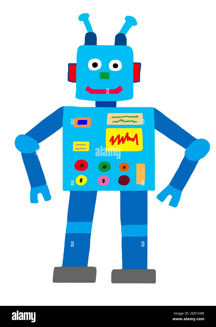 Illustrazione ingenua, disegno per bambini, robot colorato, Austria Foto Stock