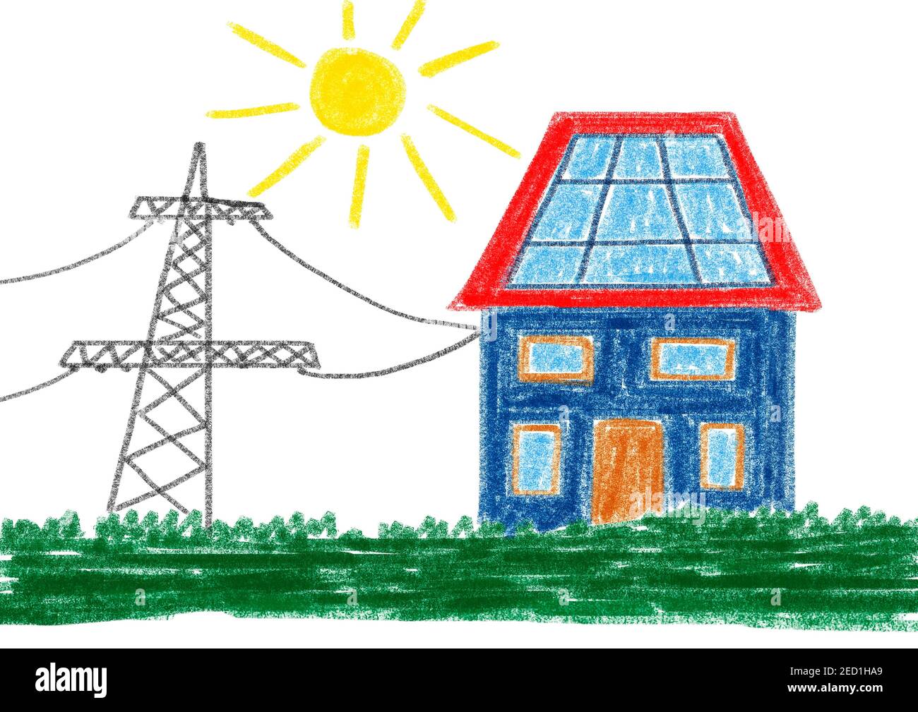 Illustrazioni ingenue, disegno bambini, alimentazione elettrica da impianto  fotovoltaico sul tetto della casa, pannelli solari, Austria Foto stock -  Alamy