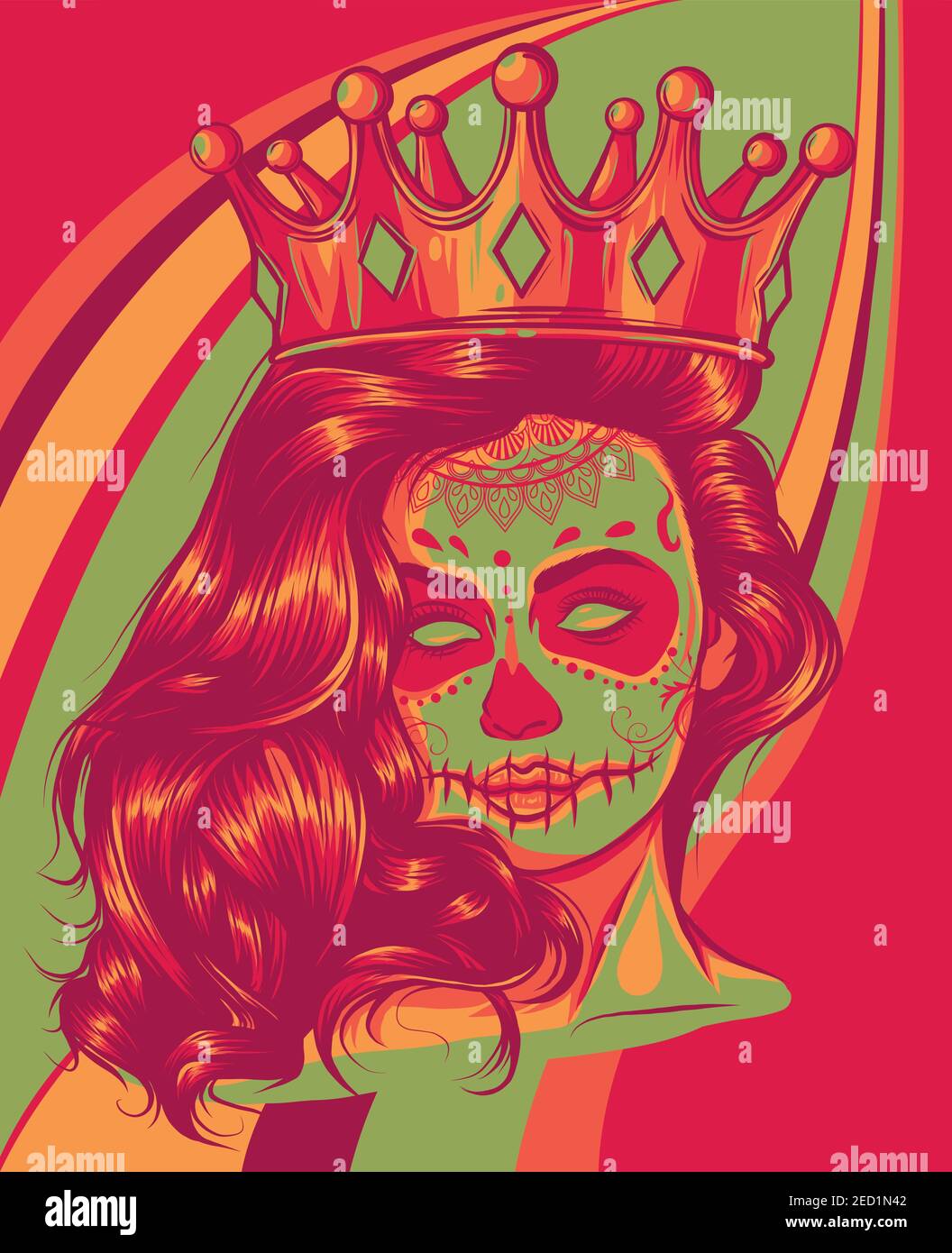 Cranio ragazza con una corona. Disegno grafico vettoriale Illustrazione Vettoriale