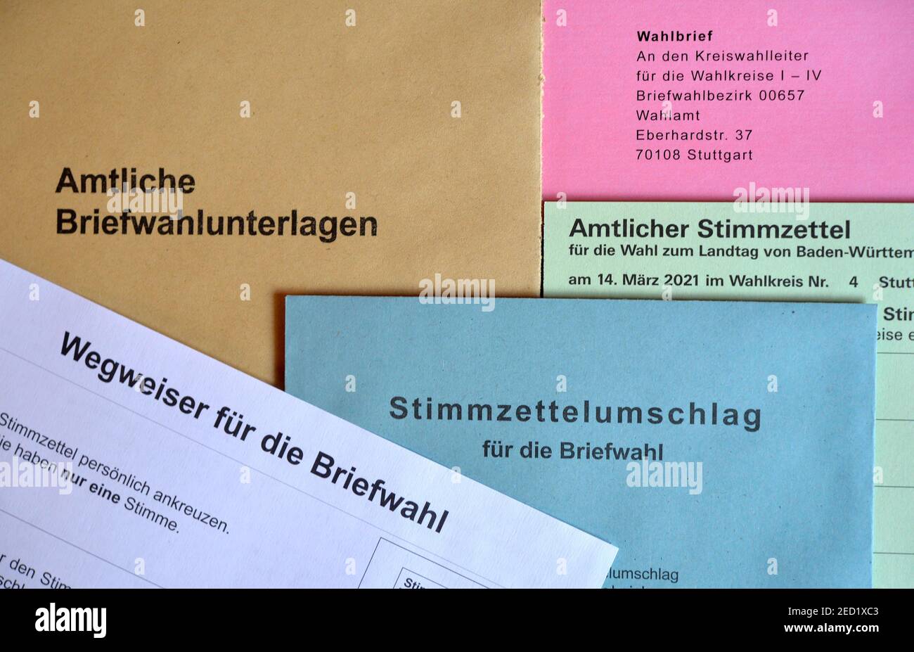 Documenti ufficiali di voto postale, Landtag Election Baden-Wuerttemberg su 14.03.2021, Germania Foto Stock