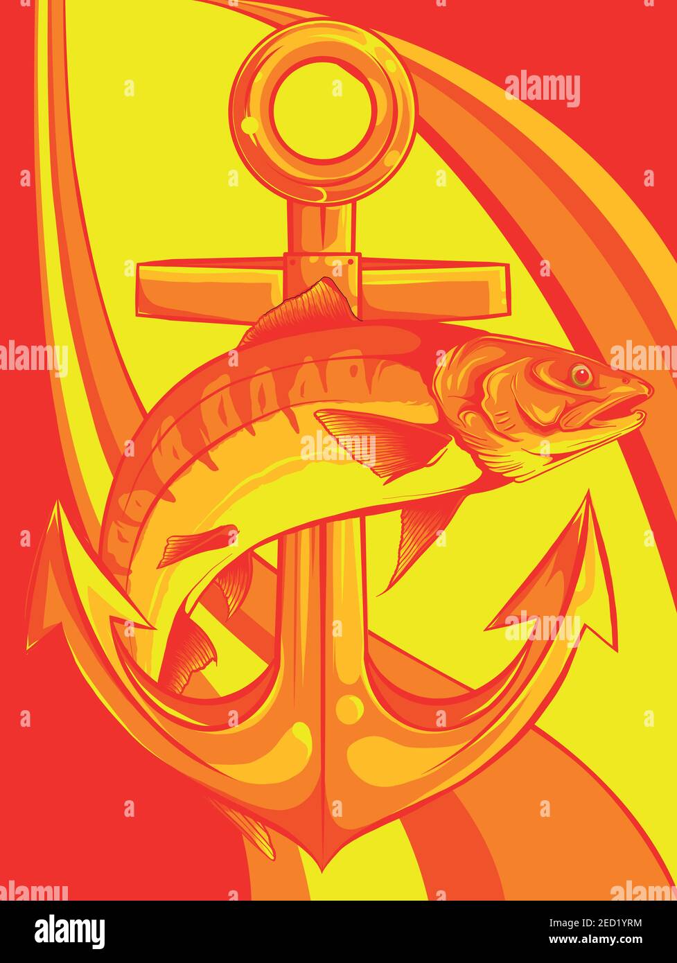Ancoraggio di pesce illustrazione vettoriale linea qualità tecnica Illustrazione Vettoriale