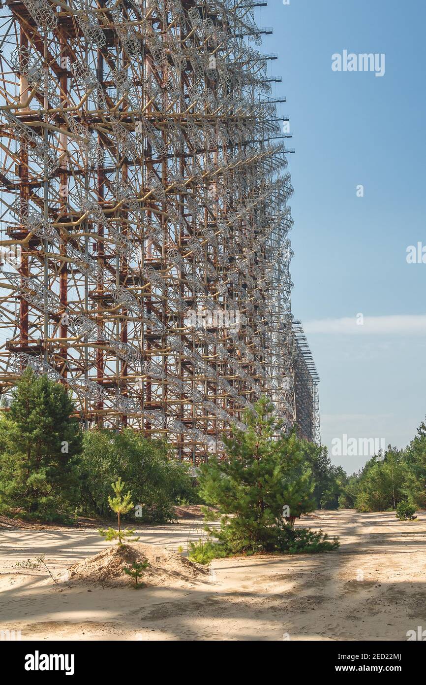Radar ad orizzonte , luogo perduto, zona di esclusione di Chernobyl, Ucraina Foto Stock