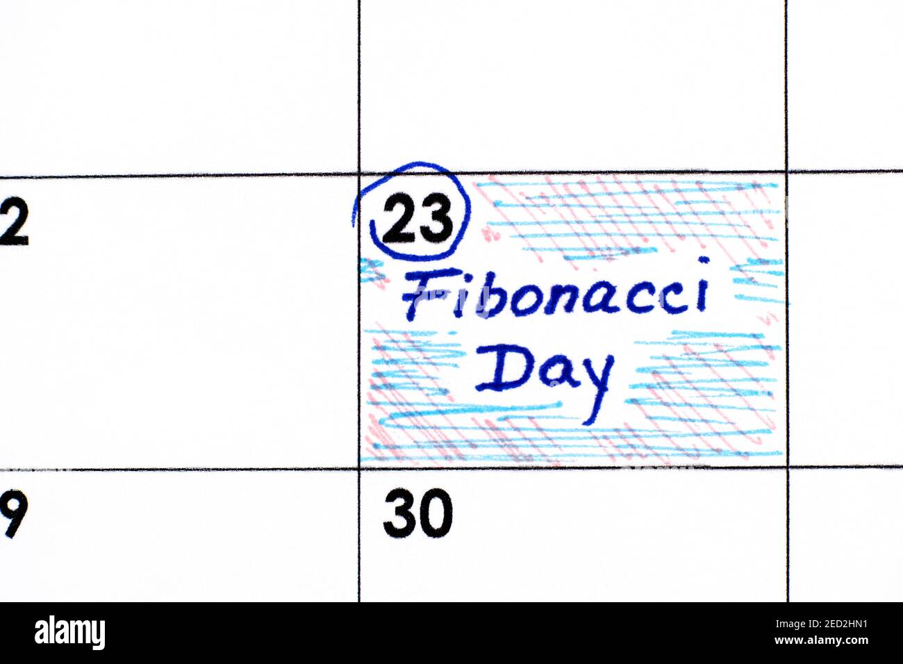 Promemoria Fibonacci giorno in calendario. Novembre 23. Primo piano Foto Stock