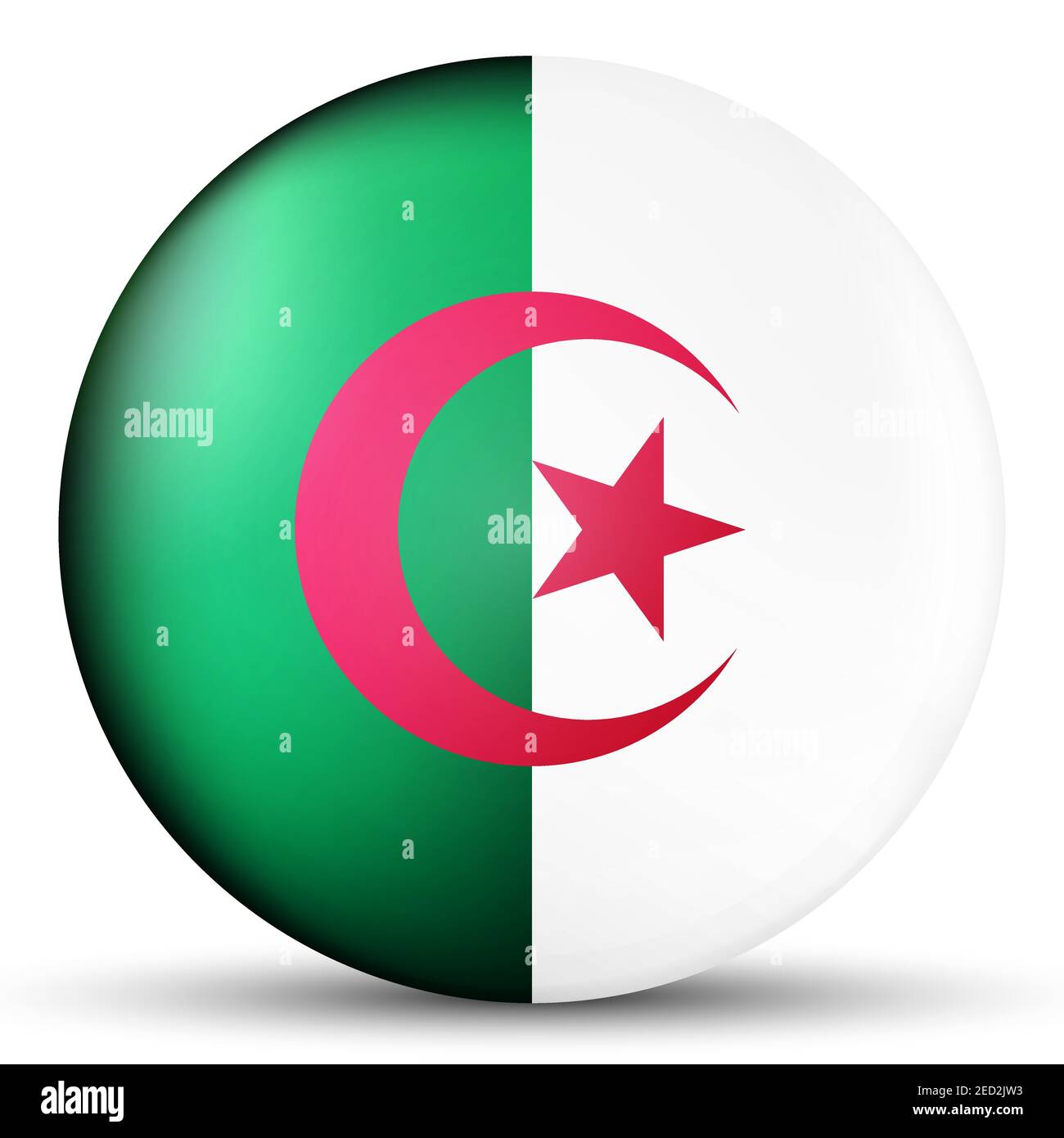 Palla di vetro con bandiera di Algeria. Sfera rotonda, icona modello. Simbolo nazionale algerino. Sfera realistica lucida, illustrazione vettoriale astratta 3D Illustrazione Vettoriale