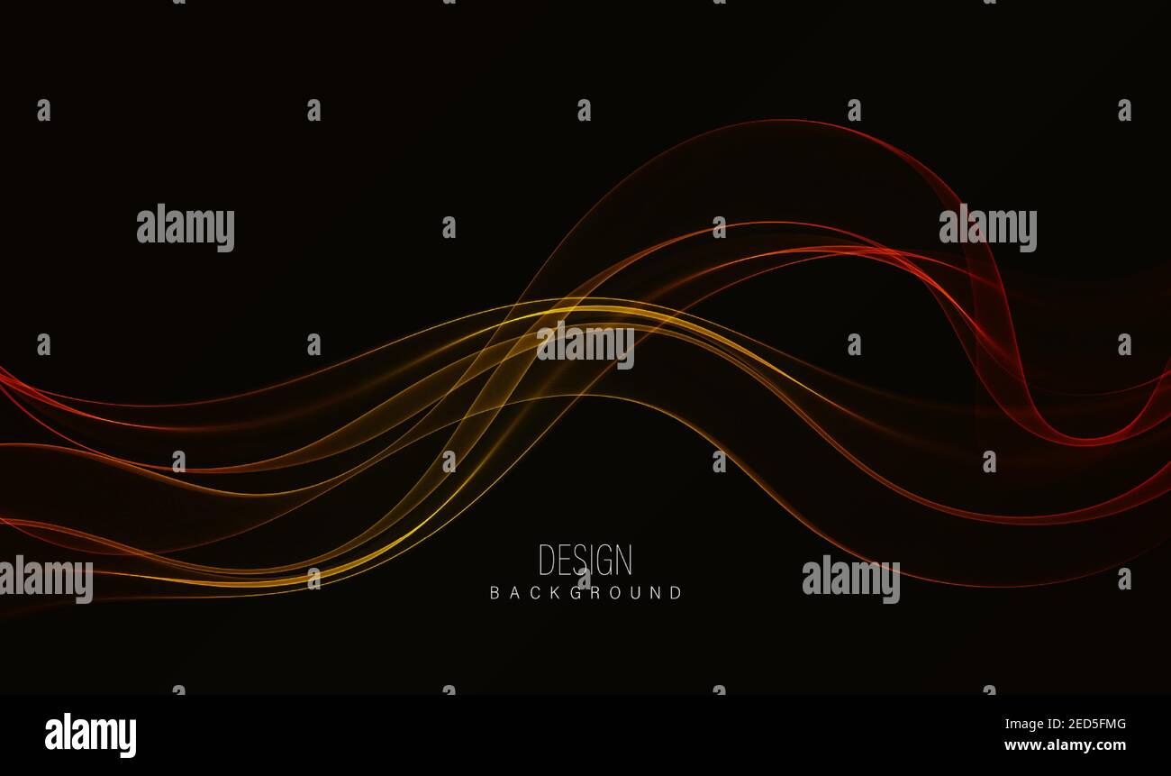 Design astratto delle strisce d'oro. Linee in movimento dorate lucide su sfondo scuro Illustrazione Vettoriale