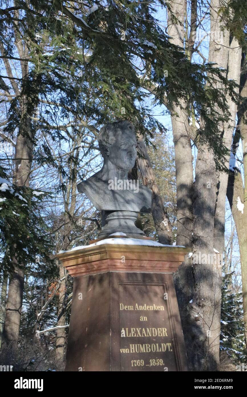 Alexander von Humboldt Denkmal im Stadtpark a Görlitz am 14.2.2021 Foto Stock