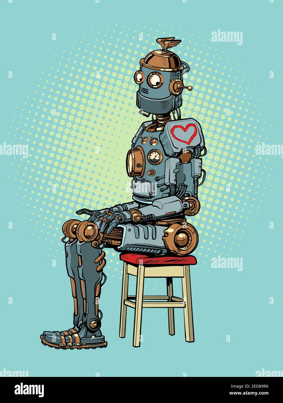 Un robot innamorato. Cuore nel giorno delle valentine Illustrazione Vettoriale