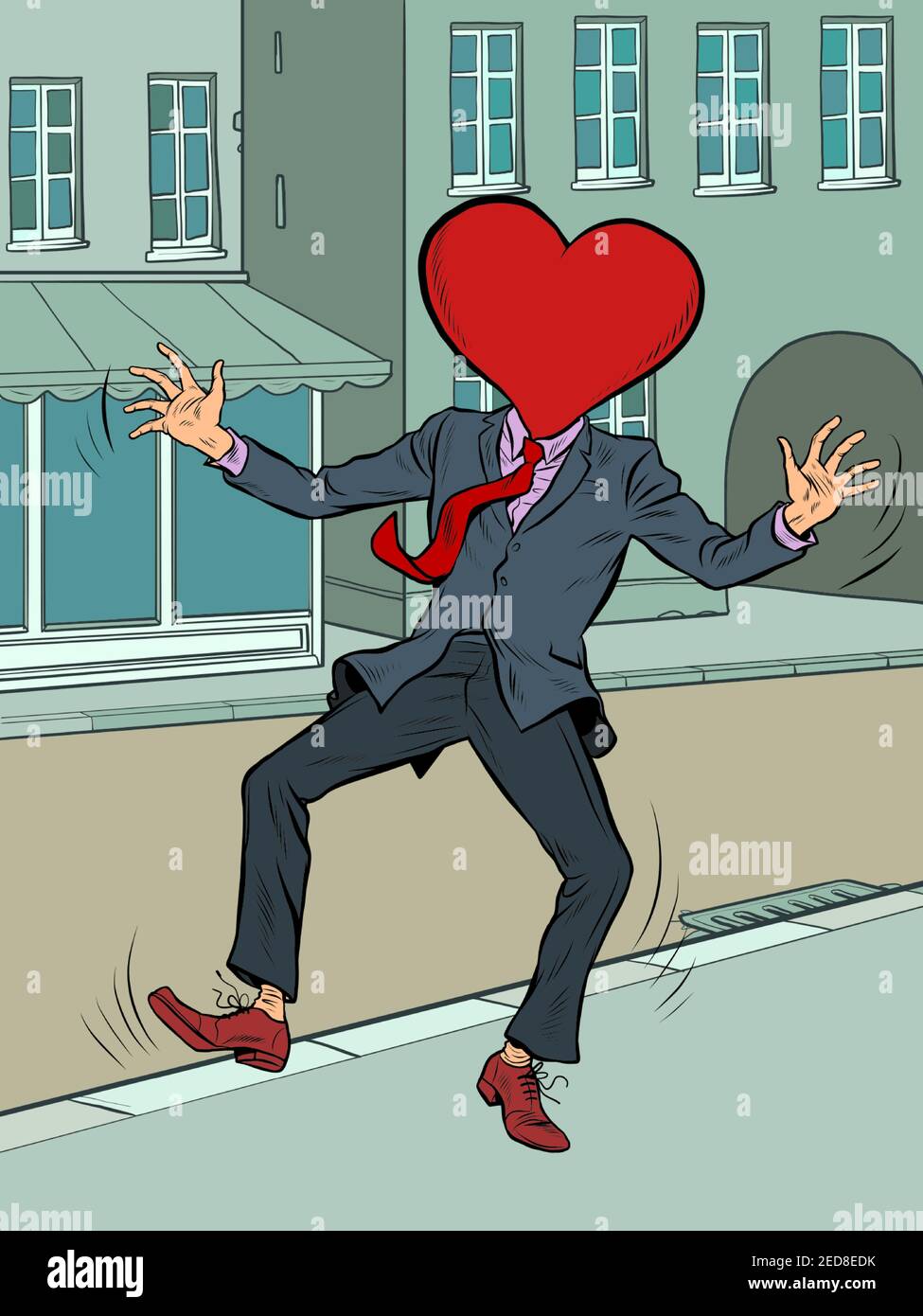 Un uomo innamorato cammina per la strada. San Valentino Illustrazione Vettoriale