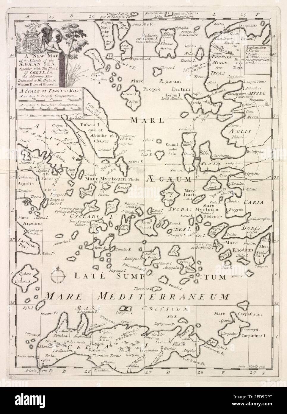 Una nuova mappa delle isole del Mar Egeo, insieme con l'isola di Creta, e le isole adiacenti Foto Stock