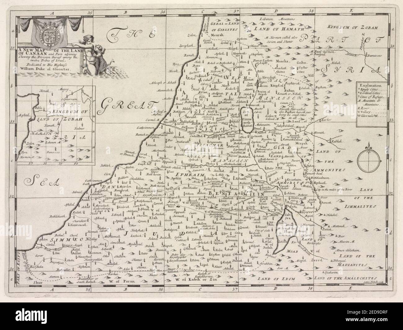 Una nuova mappa della terra di Canaan e la parte adiacente, annunziando la loro ripartizione tra le dodici tribù di Israele Foto Stock