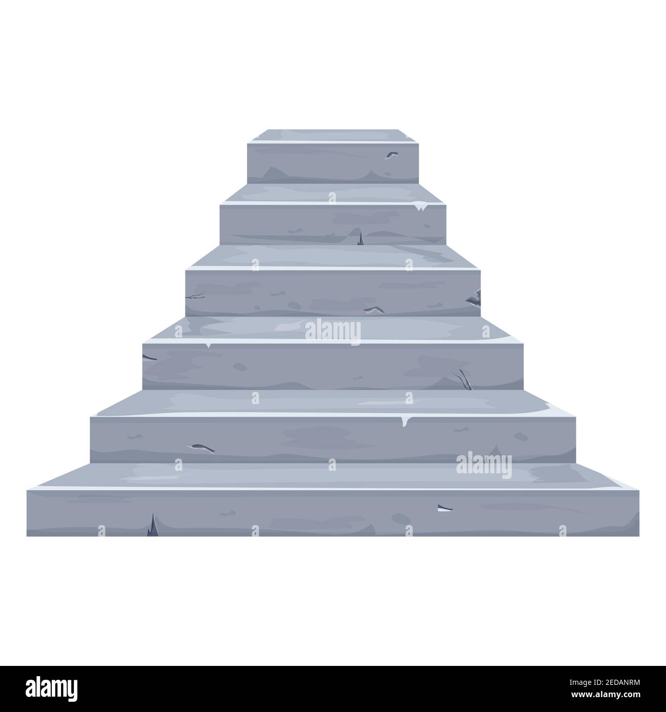 Scale in pietra in stile cartoon con elementi fessurati, vecchi dettagli isolati su sfondo bianco. Casa antica, decorazione medievale o fata, ui design Illustrazione Vettoriale