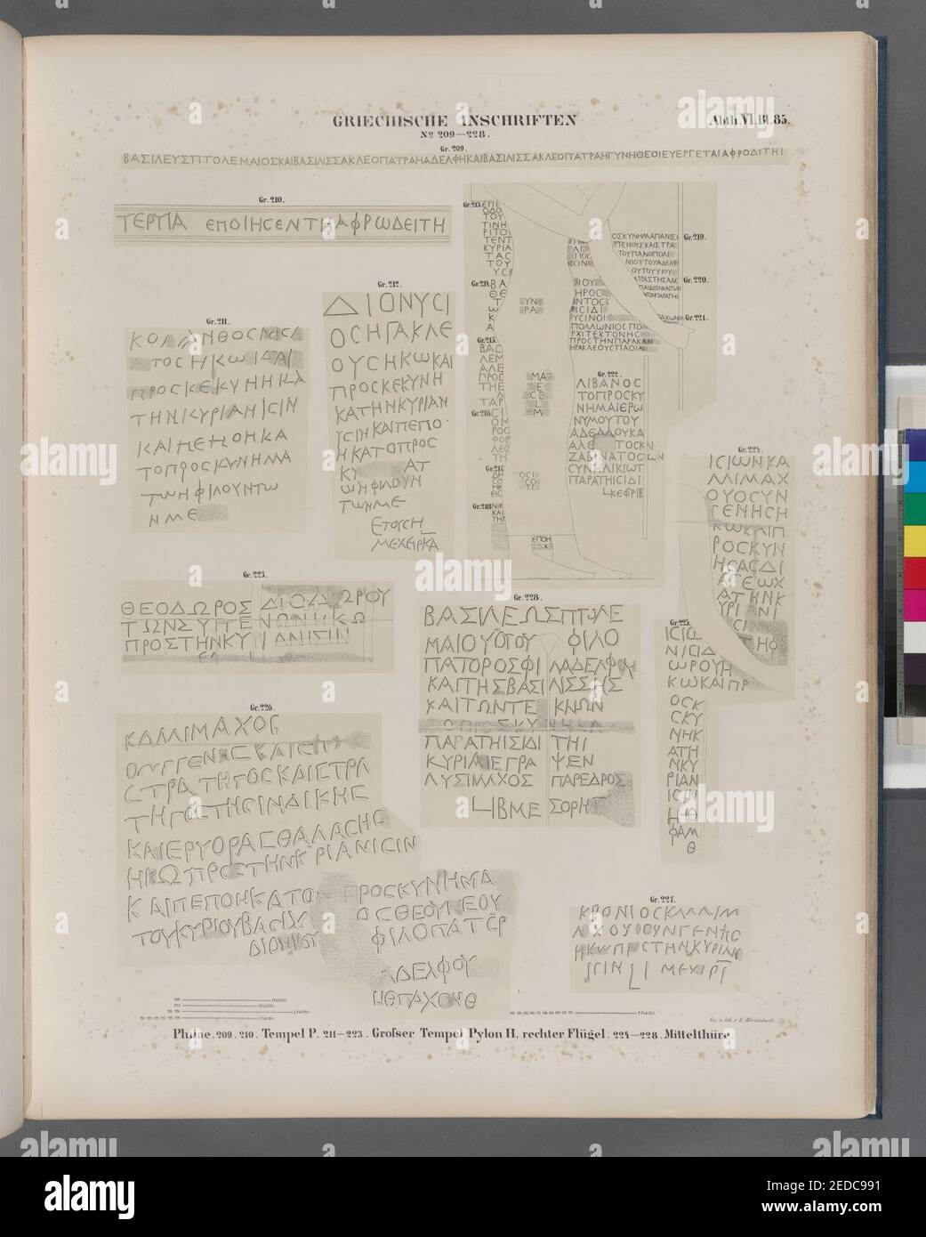 Griechische Inschriften aus Philae. 209, 210- Tempel P; 211-223- Gresser Tempel. Pilone H, Flügel rechter; 224-228- Mittelthür Foto Stock