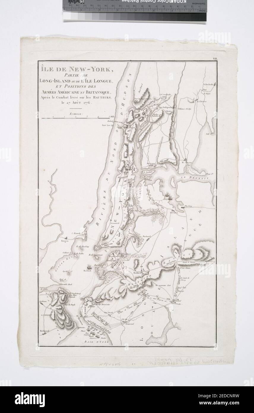 Île de New York, partie de Long-Island ou de l'Île Longue et positions des armées américaine et britannique après le Combat livré sur les hauteurs, le 27 Août, 1776 Foto Stock