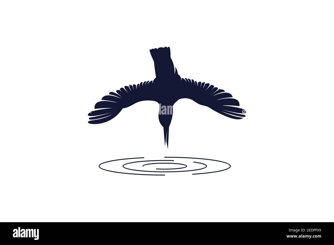 Kingfisher bird logo, il concetto di disegno di predire sul pesce sulla superficie dell'acqua. Illustrazione Vettoriale
