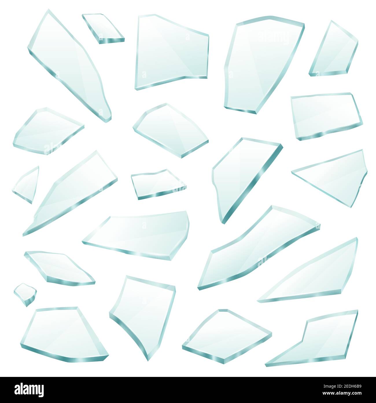 Frammenti di vetro piano trasparente spezzato pezzi Shards Shards varie forme e la raccolta delle dimensioni illustrazione vettoriale realistica Illustrazione Vettoriale