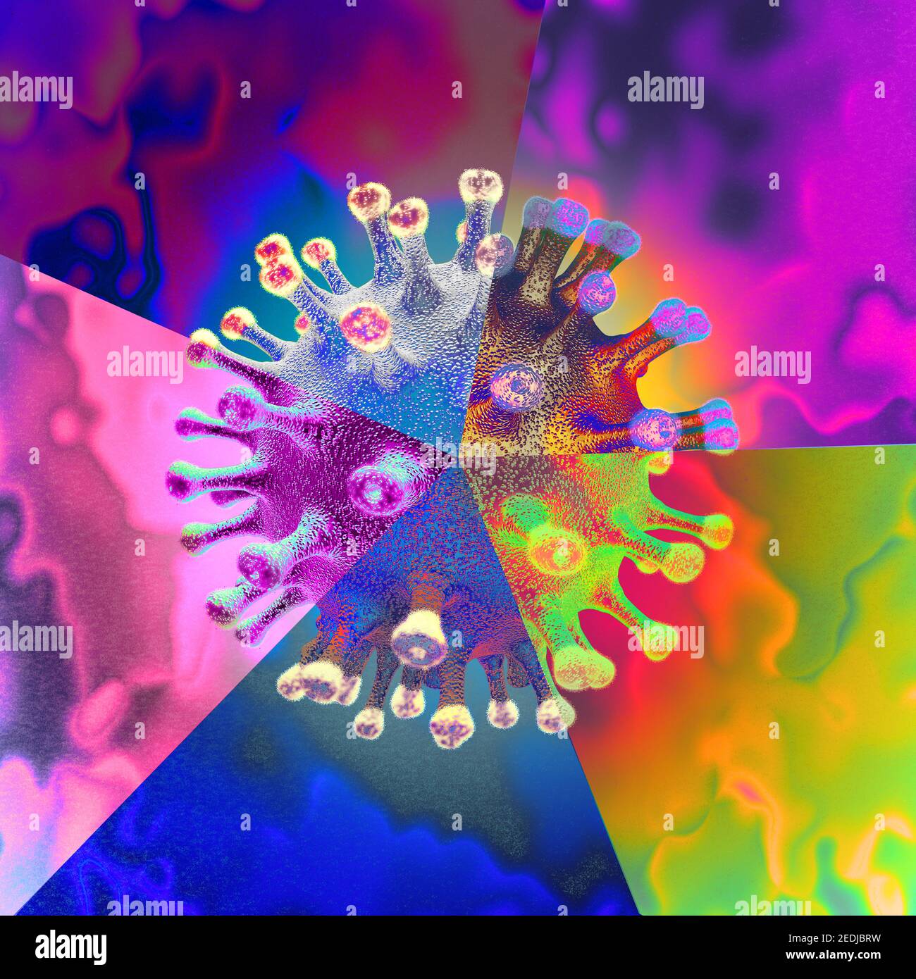 Variante del virus e concetto di cellula mutante o nuovo coronavirus b.1.1.7 varianti focolaio o covid-19 e influenza o background come pericoloso. Foto Stock