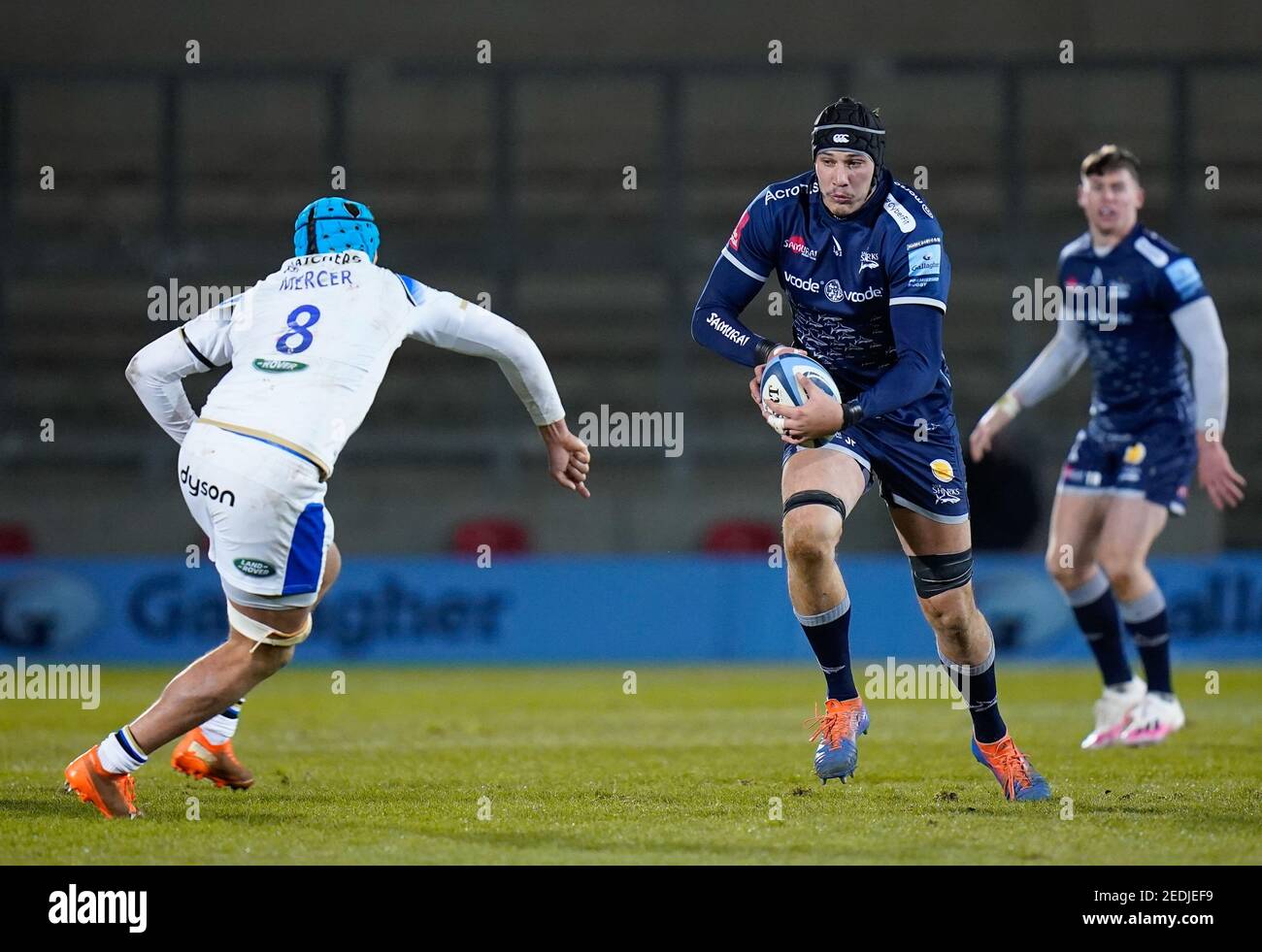 Vendita Sharks LOCK JP Du Preez fa una pausa durante una partita di rugby Union del Gallagher Premiership Round 9, venerdì 12 febbraio 2021, a Leicester, Regno Unito Foto Stock