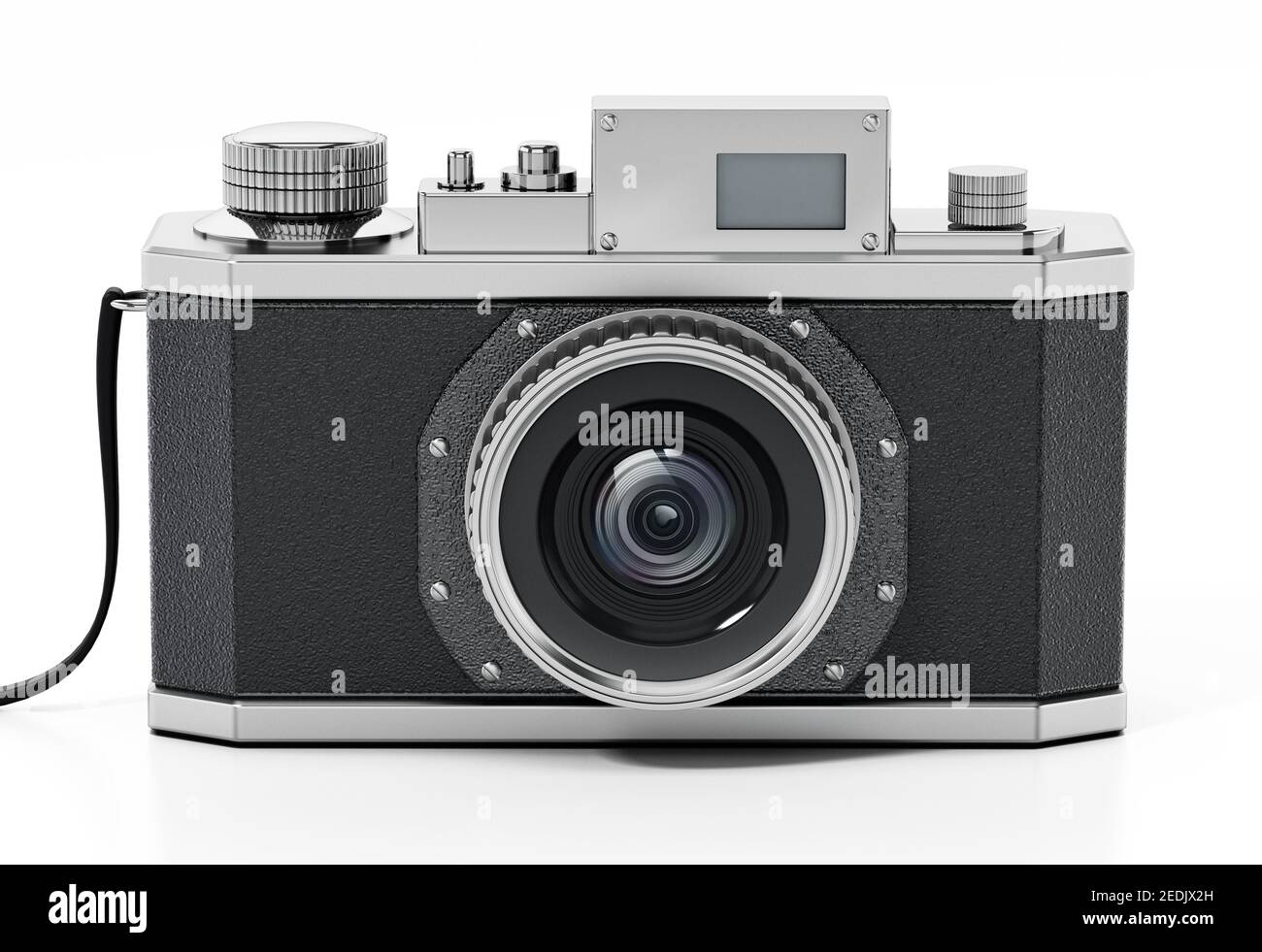 Fotocamera reflex analogica vintage isolata su sfondo bianco. Illustrazione 3D. Foto Stock