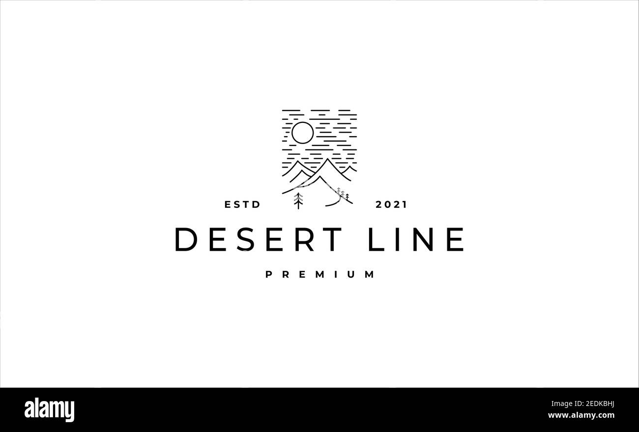 Paesaggio deserto monoline Logo Design illustrazione vettoriale Foto Stock