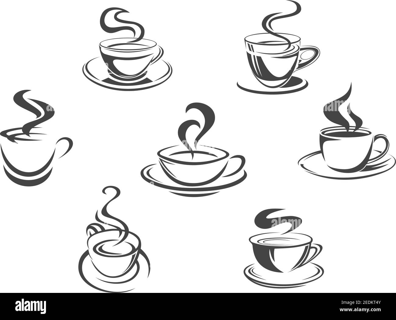 Icone delle tazze da caffè con aroma vettoriale tazze a vapore caldo di espresso, cappuccino, americano, ristretto o frappe, latte macchiato o bevanda calda al cioccolato. È Illustrazione Vettoriale Icone delle tazze da caffè con aroma vettoriale tazze a vapore caldo di espresso, cappuccino, americano, ristretto o frappe, latte macchiato o bevanda calda al cioccolato. È Illustrazione Vettoriale