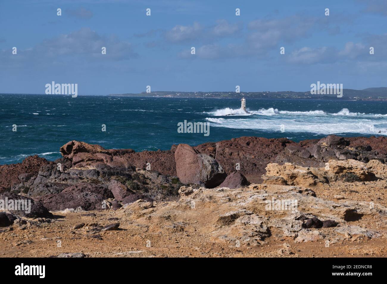 Faro mangiabarca, famoso faro di Calasetta, Sant Antioco, Sardegna, Italia Foto Stock