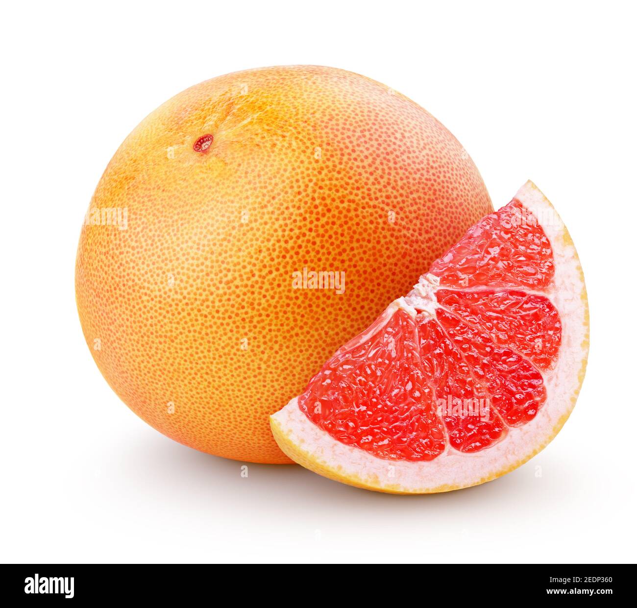Agrumi al pompelmo con fettina isolata su bianco con ritaglio percorso Foto Stock