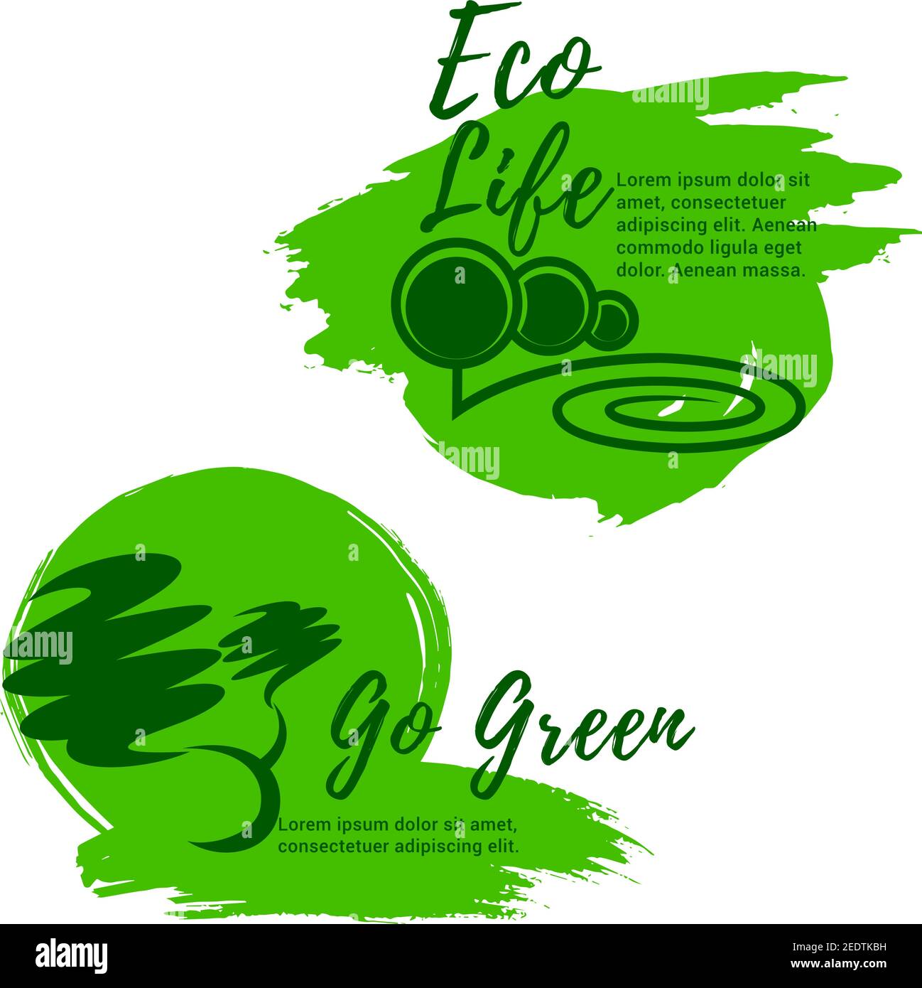 Vai icone vettoriali verdi per la vita ecologica e l'ambiente naturale. Emblemi di ecologia parco alberi o foresta e verde città o urbano eco villaggio all'aperto per lan Illustrazione Vettoriale