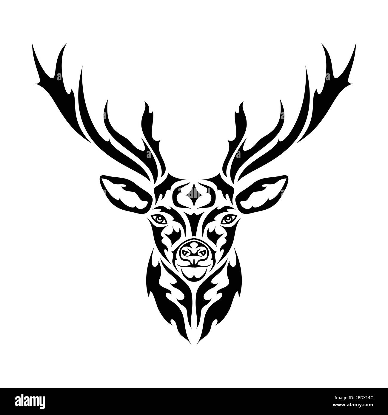 Ritratto astratto disegnato a mano di un cervo. Illustrazione grafica vettoriale stilizzata per tatuaggio, logo, decorazioni da parete, stampa di T-shirt o outwear. Questo disegno Illustrazione Vettoriale