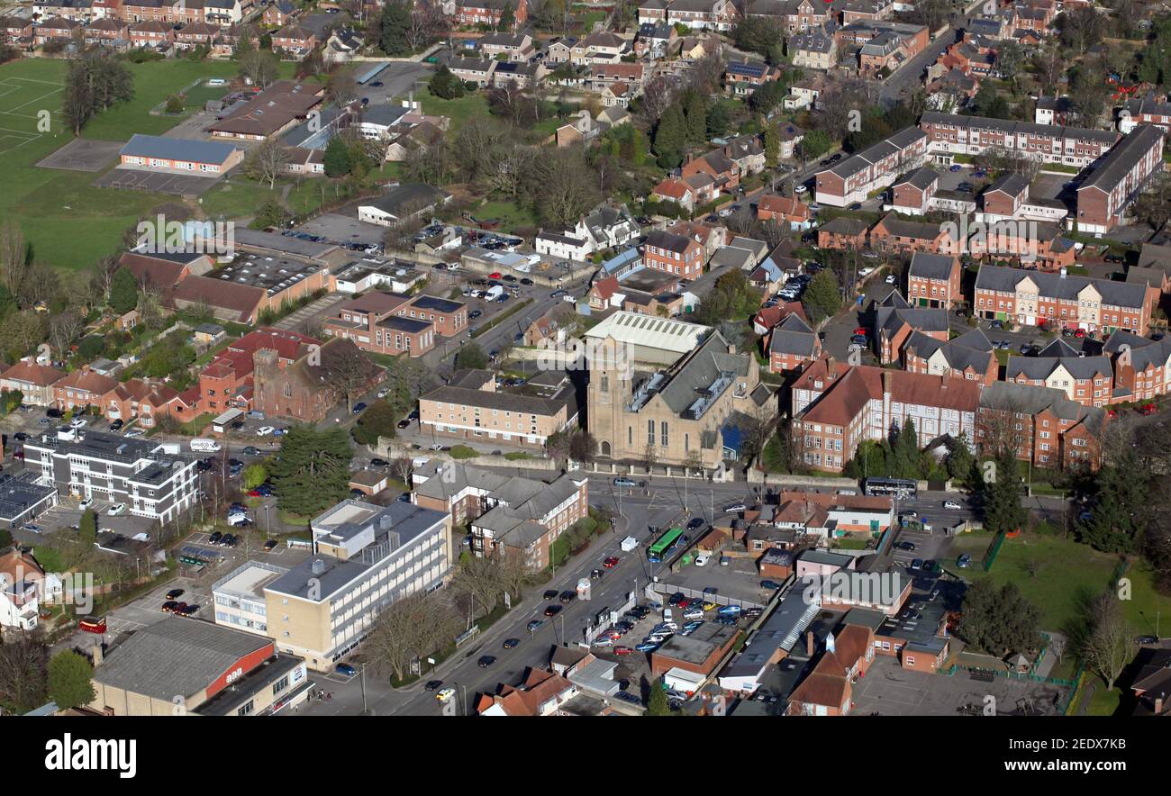 Veduta aerea del Centro storico di Oxfordshire in una ex chiesa di Cowley, Oxford Foto Stock