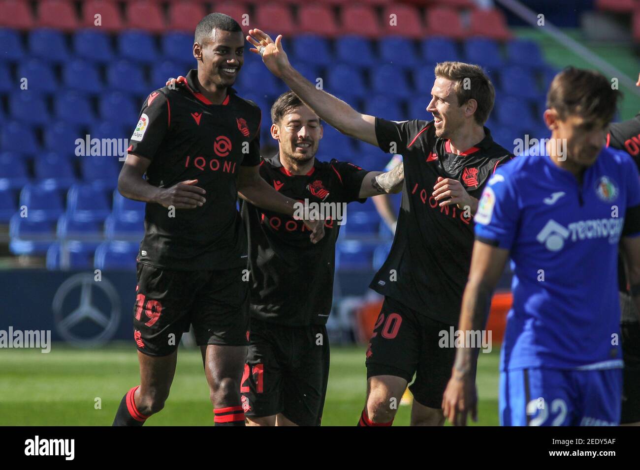 Alexander Isak di Real Sociedad celebra un obiettivo durante il Campionato spagnolo la Liga partita di calcio tra Getafe CF e. Real Soi/LM Foto Stock