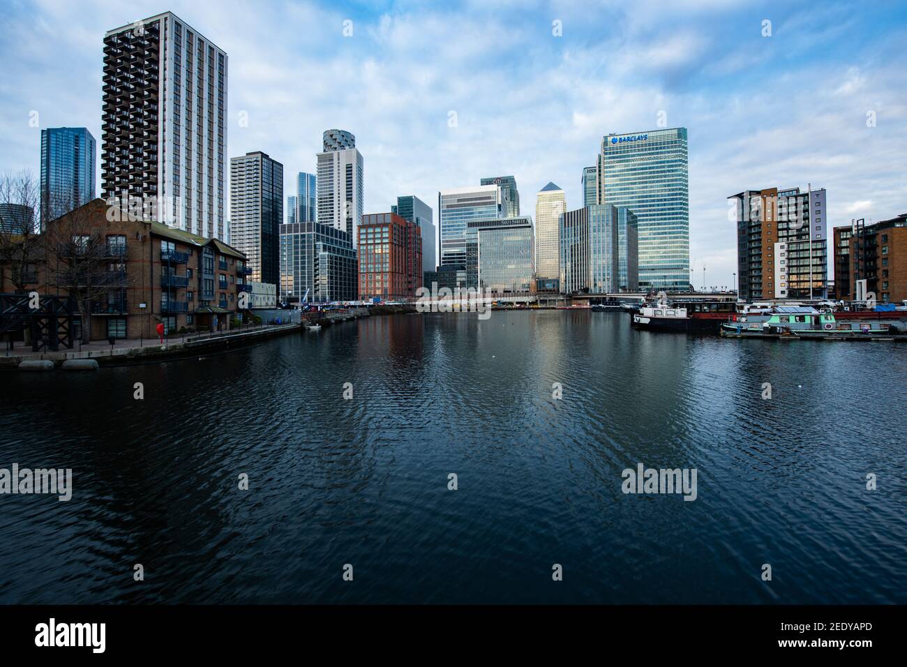 I grattacieli di Canary Wharf, la capitale finanziaria di Londra Foto Stock