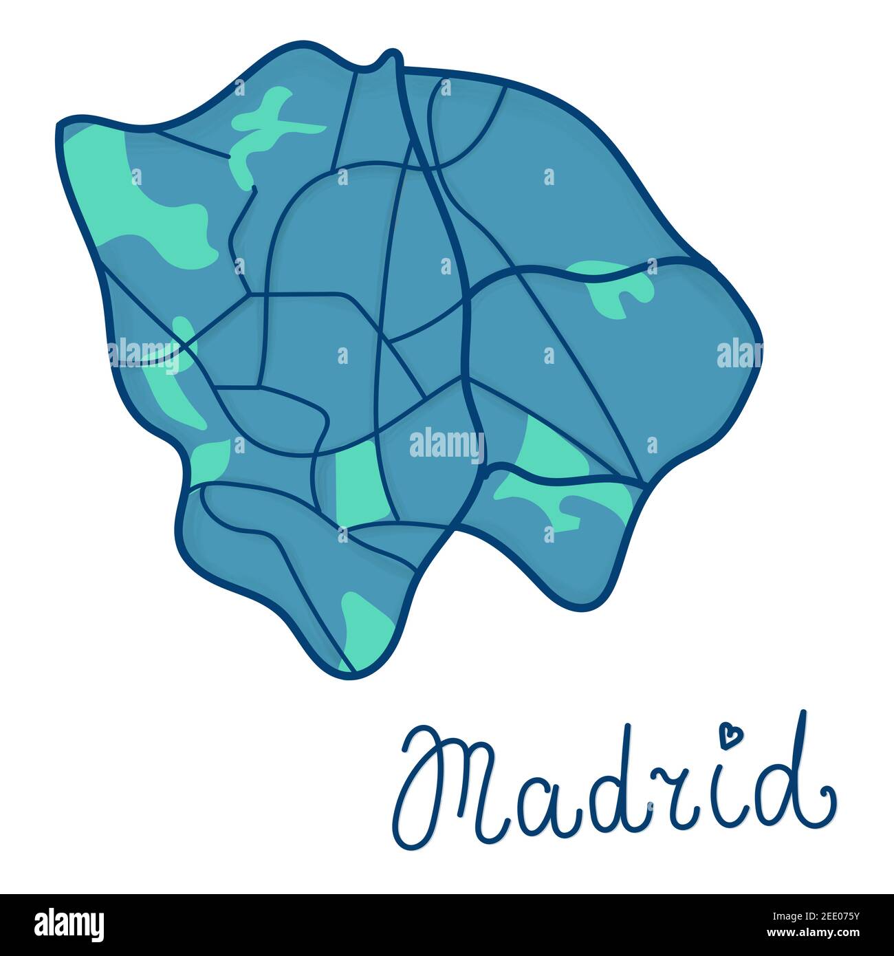 Cartoni animati colorati mappa del centro di Madrid. Divertente carino europeo spagnolo mappa della città. Illustrazione vettoriale. Illustrazione Vettoriale