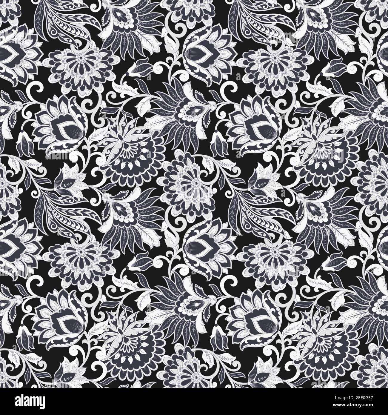 Sfondo vintage floreale con ornamento paisley. Modello vettoriale senza giunture Illustrazione Vettoriale