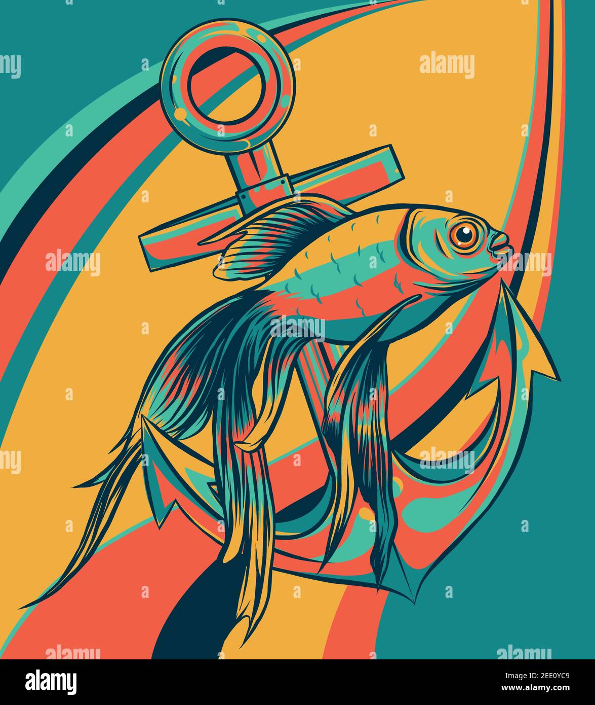 Ancoraggio di pesce illustrazione vettoriale linea qualità tecnica Illustrazione Vettoriale