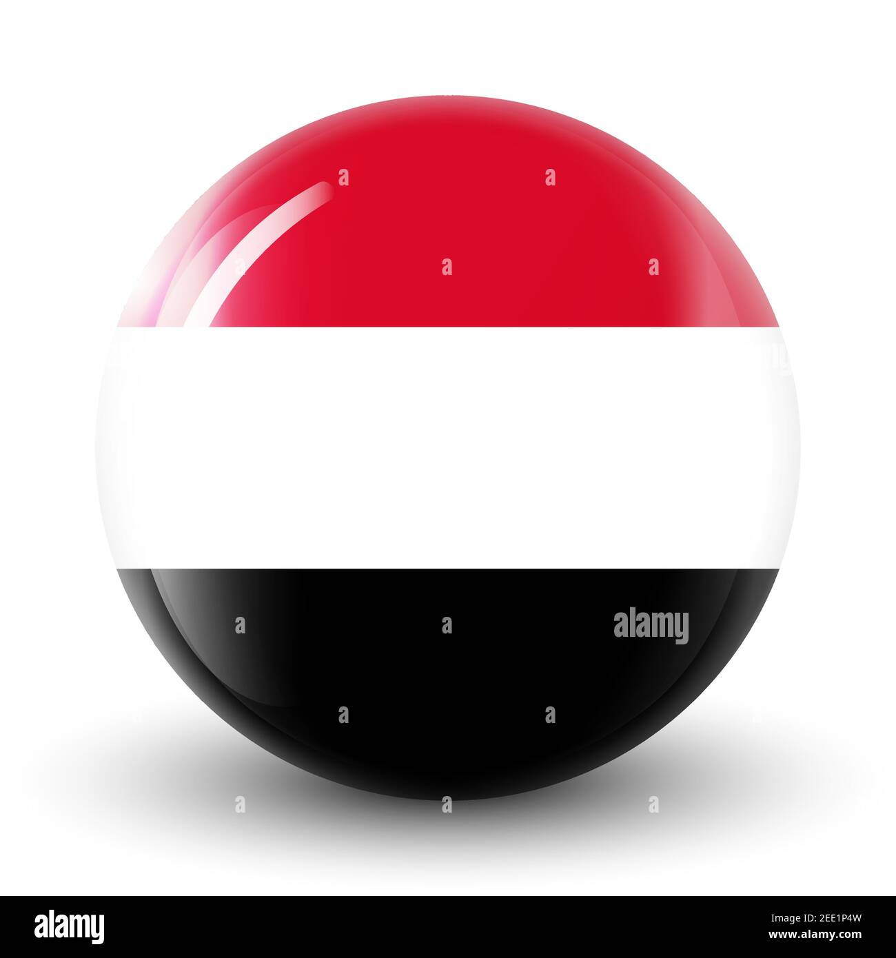 Palla di vetro con bandiera dello Yemen. Sfera rotonda, icona modello. Simbolo nazionale. Palla realistica lucida, illustrazione vettoriale astratta 3D evidenziata Illustrazione Vettoriale