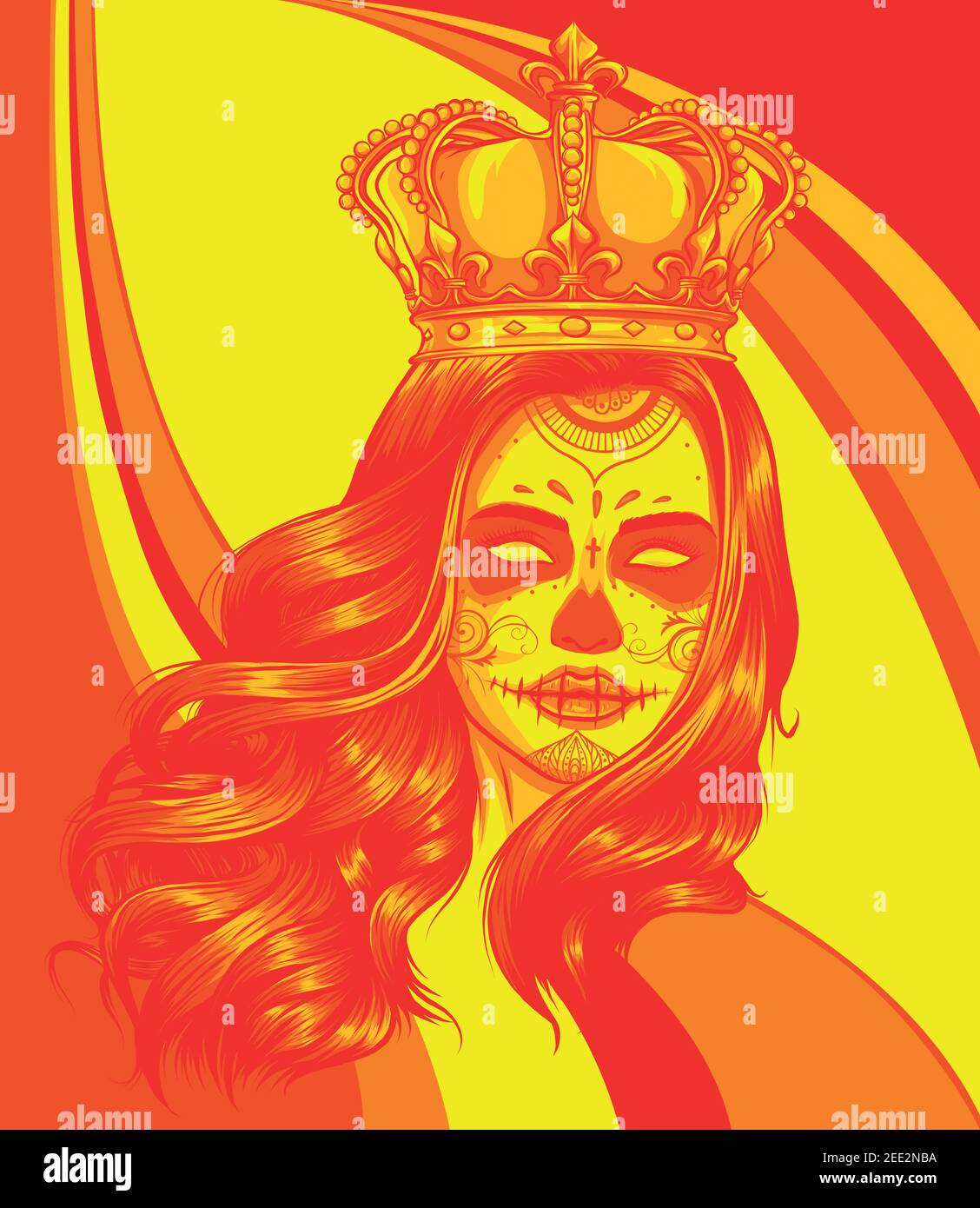 Cranio ragazza con una corona. Disegno grafico vettoriale Illustrazione Vettoriale