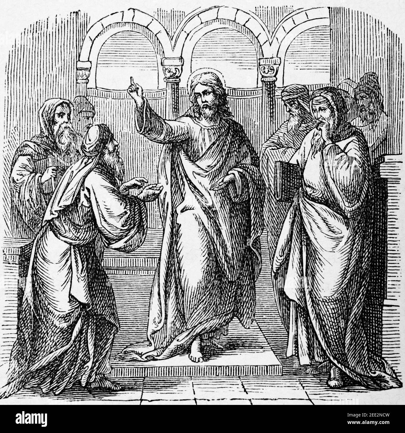 ´ trionfante ingresso a Gerusalemme, i farisei chiedevano a Gesù di tacere i discepoli, nuovo Testamento, Histoire Biblique de L´Antico Testamento, Foto Stock