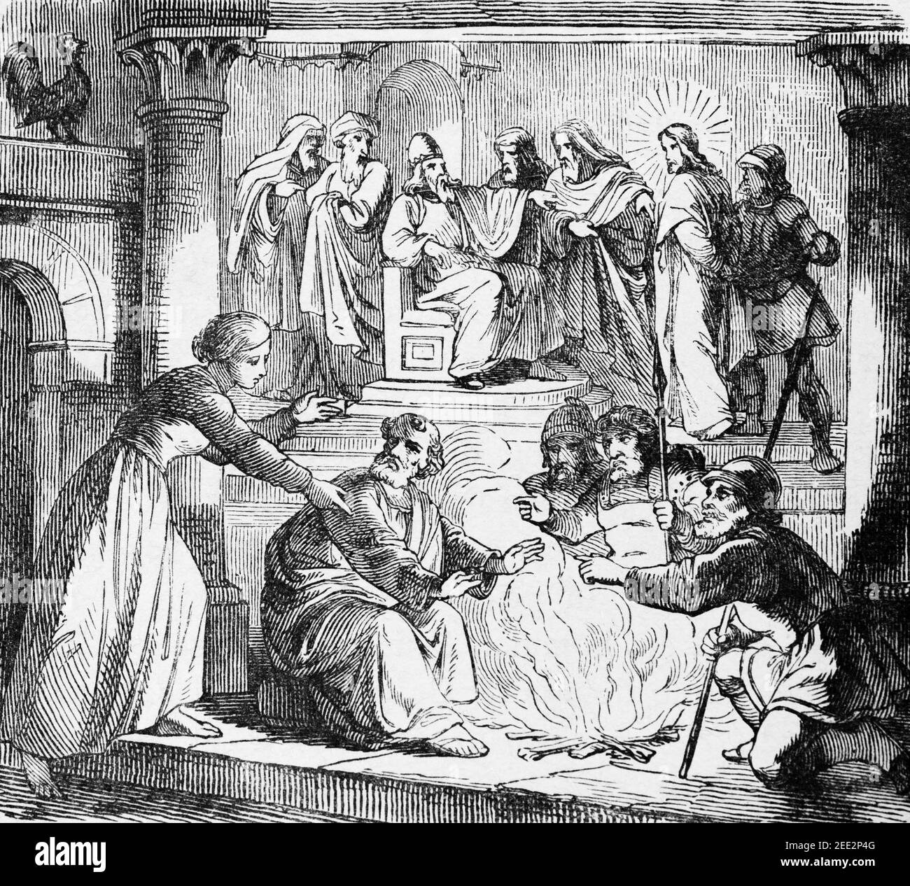 La negazione di San Pietro e la disputa di Giuda, scena del nuovo Testamento, Histoire Biblique de L´Ancien Testamento, Foto Stock