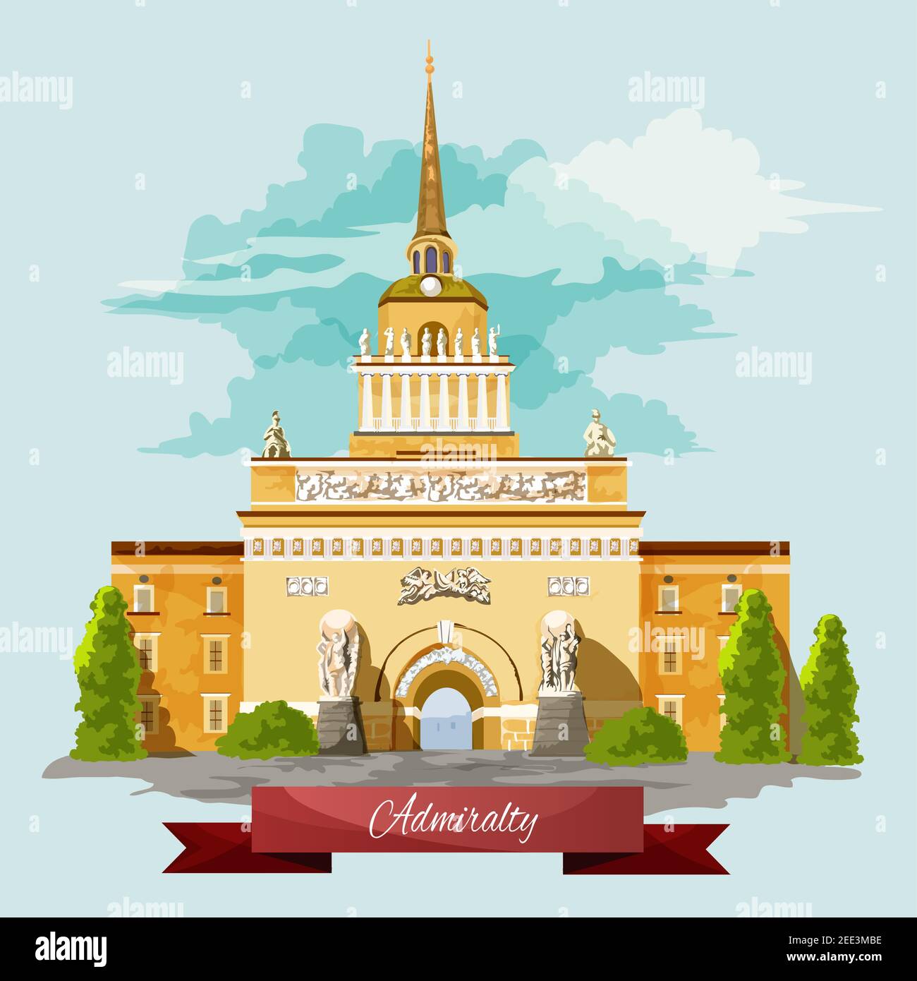 Ammiragliato a San Pietroburgo edificio simbolo e architettura turistica in Russia. Facciata sull'ufficio della Marina Russa. Imperiale Illustrazione Vettoriale