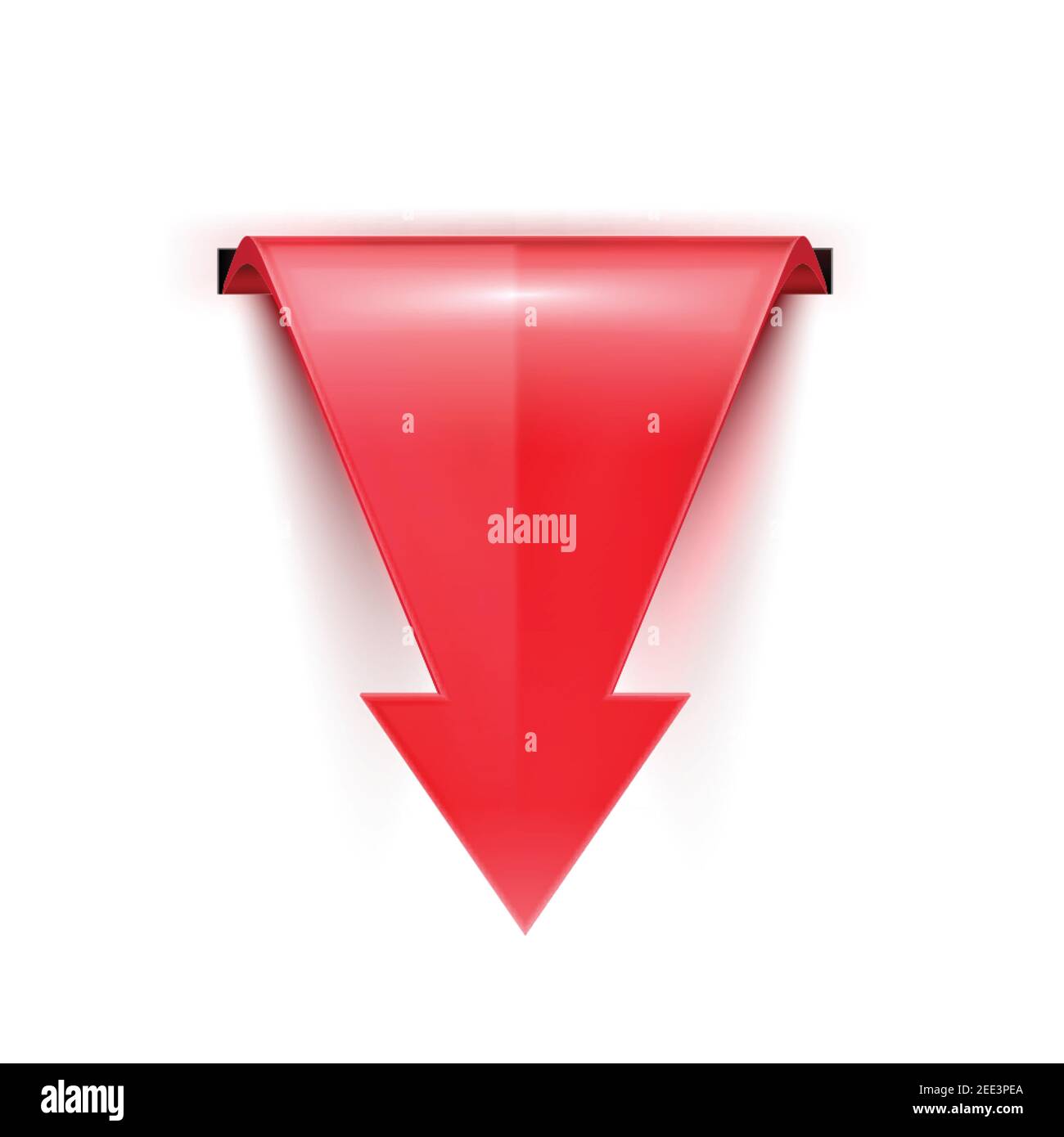 Puntatore rosso brillante 3D realistico su sfondo bianco con ombra Illustrazione Vettoriale