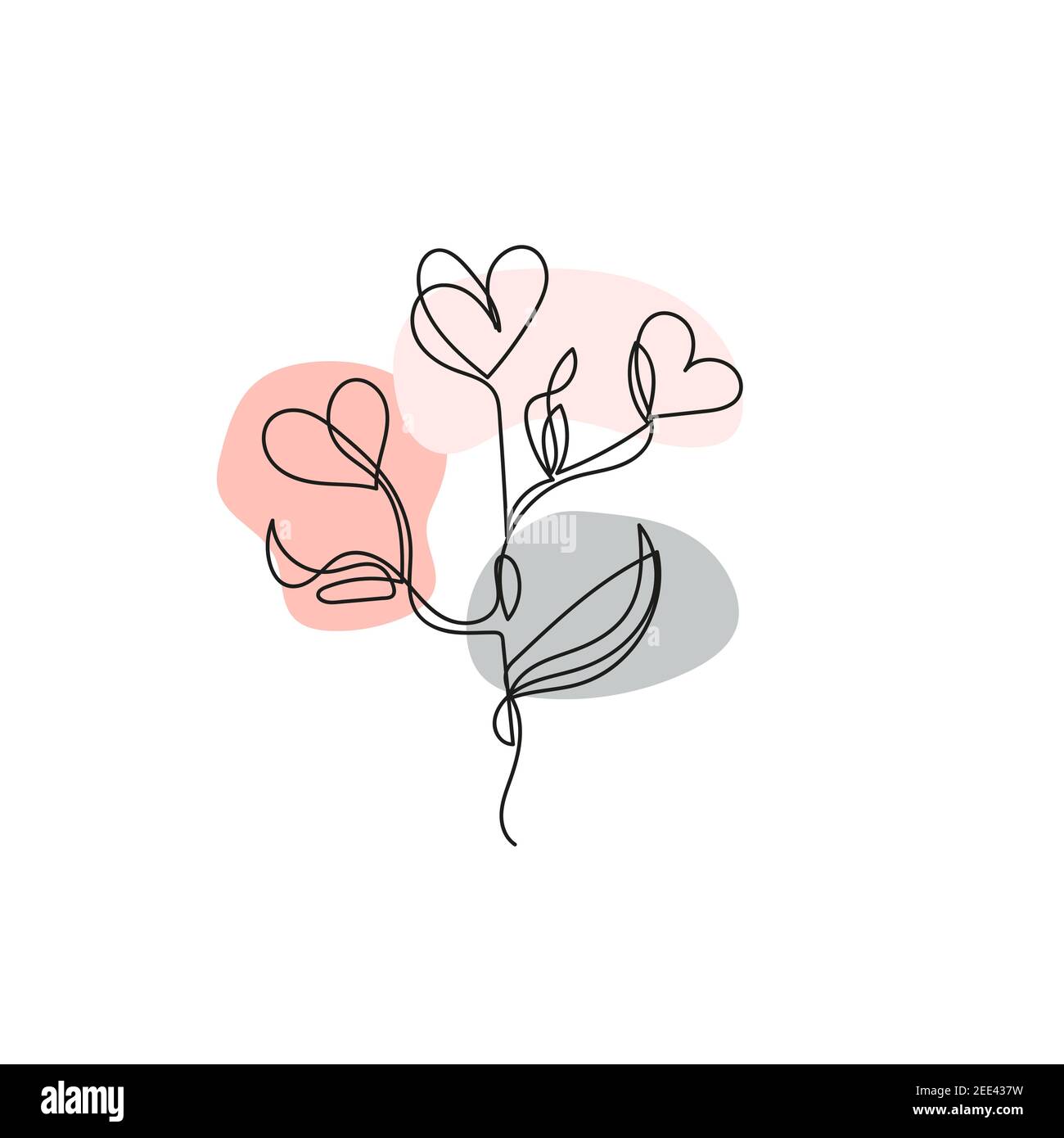 Disegno a linea continua. Una linea di fiori a forma di cuore. Arte lineare moderna su sfondo bianco Illustrazione Vettoriale