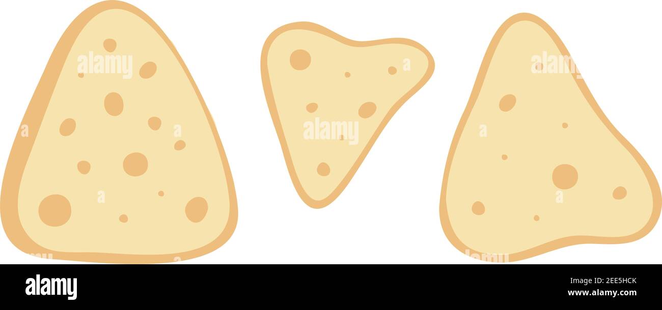 Tortilla chips con salti, set giallo nachos isolato su sfondo bianco. Doodle disegno a mano piatto vettore illustrazione. Illustrazione Vettoriale