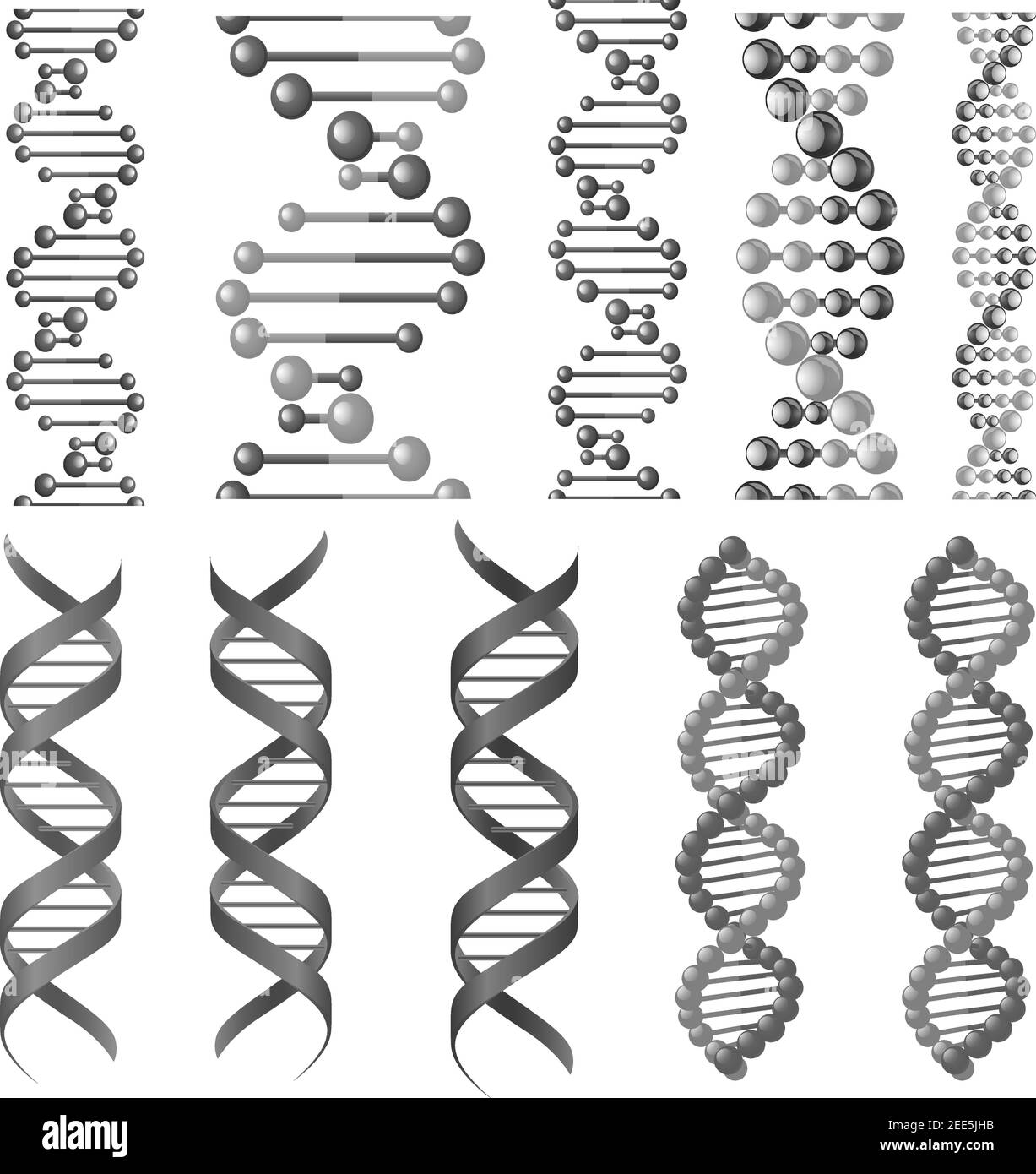 Icone isolate del vettore elica del DNA o dell'RNA. Simboli di molecola di cellule cromosomiche, catena molecolare di geni umani o genoma per il concetto medico di genetica des Illustrazione Vettoriale