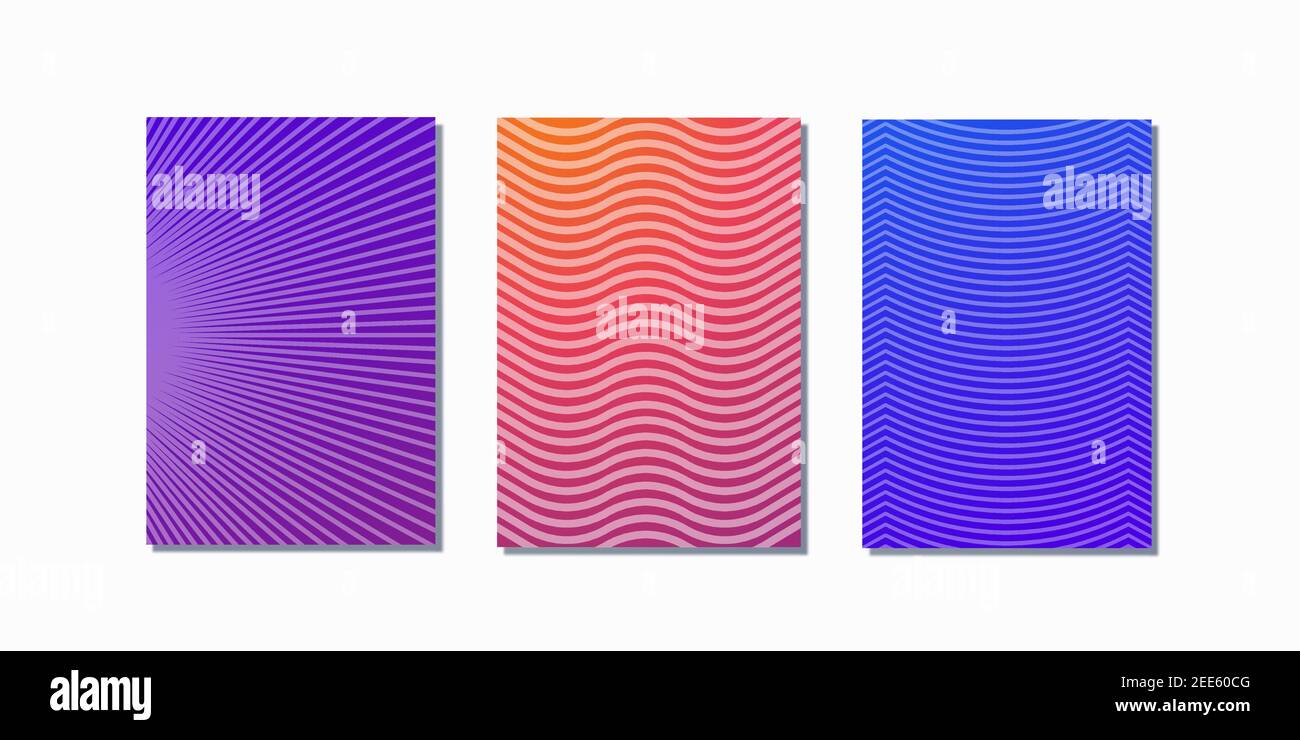 Coperchi minimale design. Colorate gradienti di mezzitoni. Futuro dei motivi geometrici. Illustrazione Vettoriale