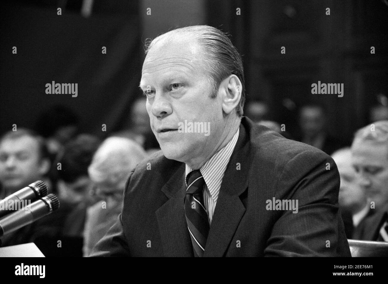 Il presidente degli Stati Uniti Gerald Ford apparve alla Camera giudicario Sottocommissione audizione su perdonare l'ex presidente Richard Nixon, Washington, D.C., USA, Thomas J. o'Halloran, 17 ottobre 1974 Foto Stock