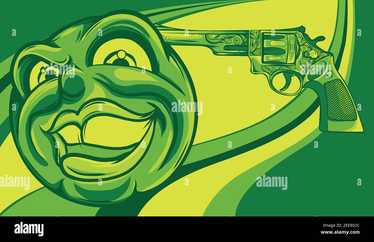 Emoticon che punta una pistola sul suo vettore testa Illustrazione Vettoriale