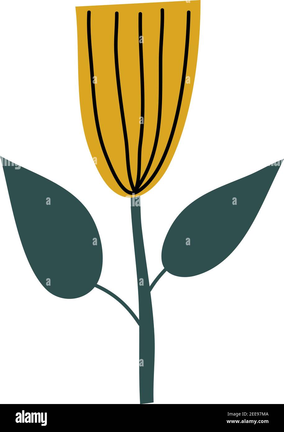 Fiore di primavera giallo stilizzato vettoriale. Elemento grafico dell'illustrazione scandinava. Immagine floreale estiva decorativa per il saluto di San Valentino o poster Illustrazione Vettoriale