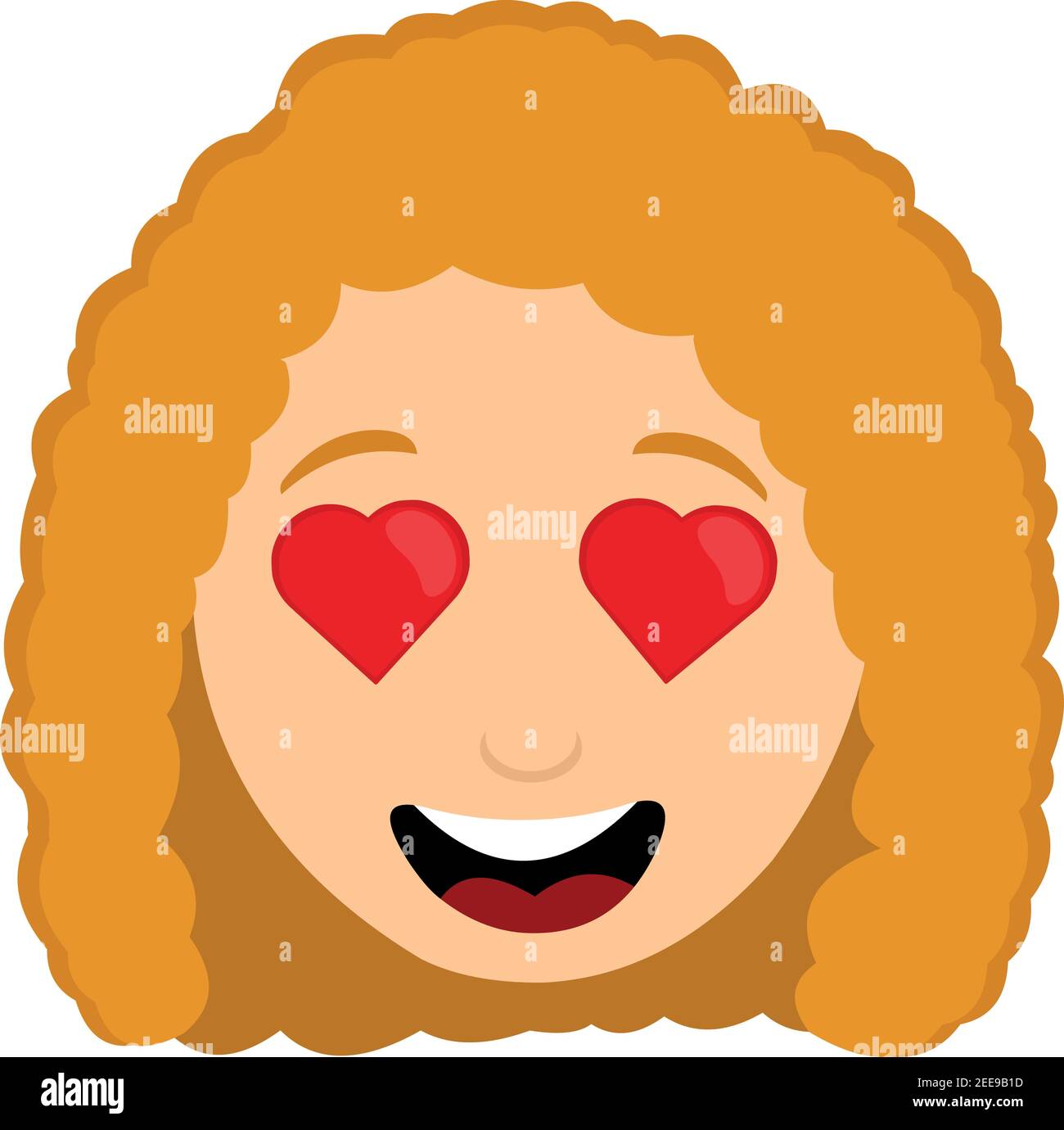 Emoticon vettoriale illustrazione della testa di una donna con i capelli rossi e occhi a forma di cuore Illustrazione Vettoriale