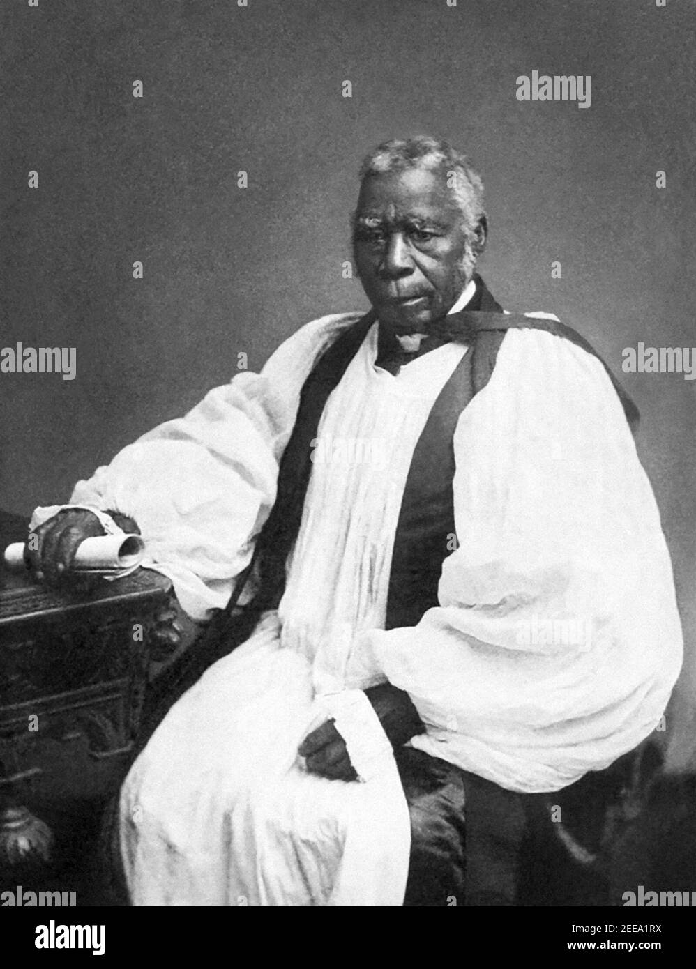 Samuel Ajayi Crowther (c1809–1891), ex schiavo che divenne il primo vescovo anglicano nero. Crowther fu ordinato dalla Chiesa Missionaria e nel 1864 fu consacrato vescovo del territorio del Niger in Africa. Linguista, con un dottorato onorario di divinità presso l'Università di Oxford, Crowther ha lavorato alla traduzione della Bibbia in più di una lingua africana. Foto Stock